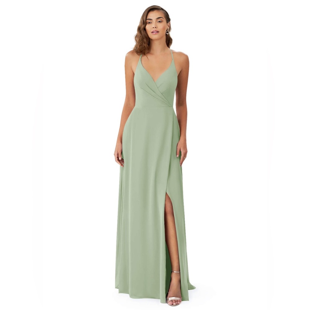 Azazie sage green bridesmaid dress